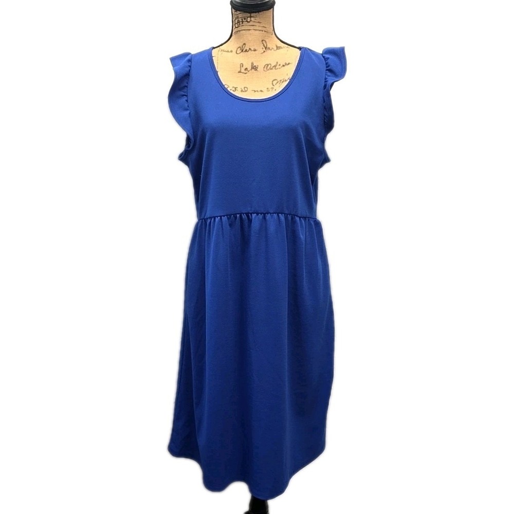 Betsy's Boutique Shop XL Royal Blue Ruffle Slv Midi Dress Feminine Casual Chic